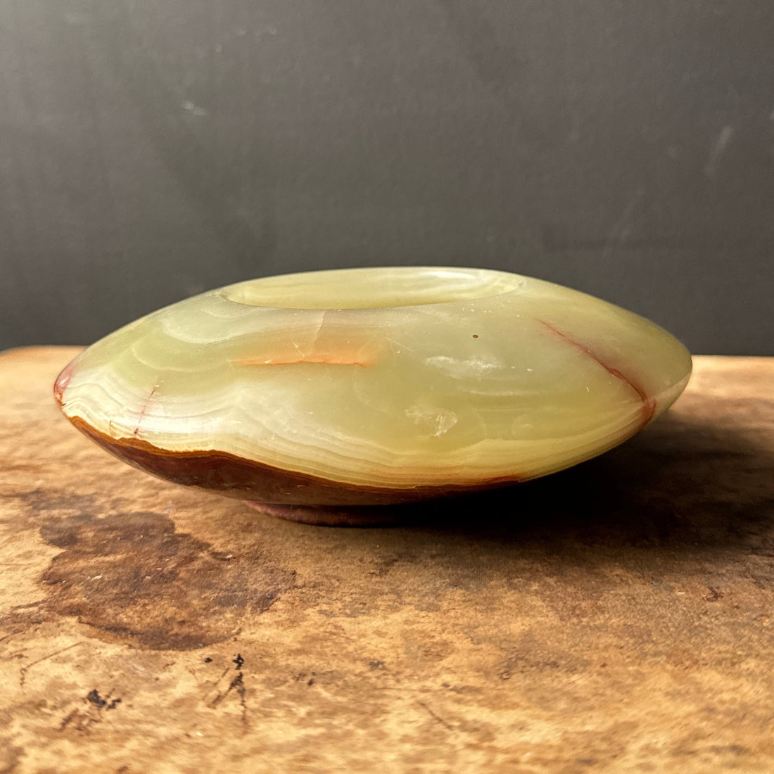 Vintage Green & Brown Onyx Convex Circular Catchall - Monte Visión