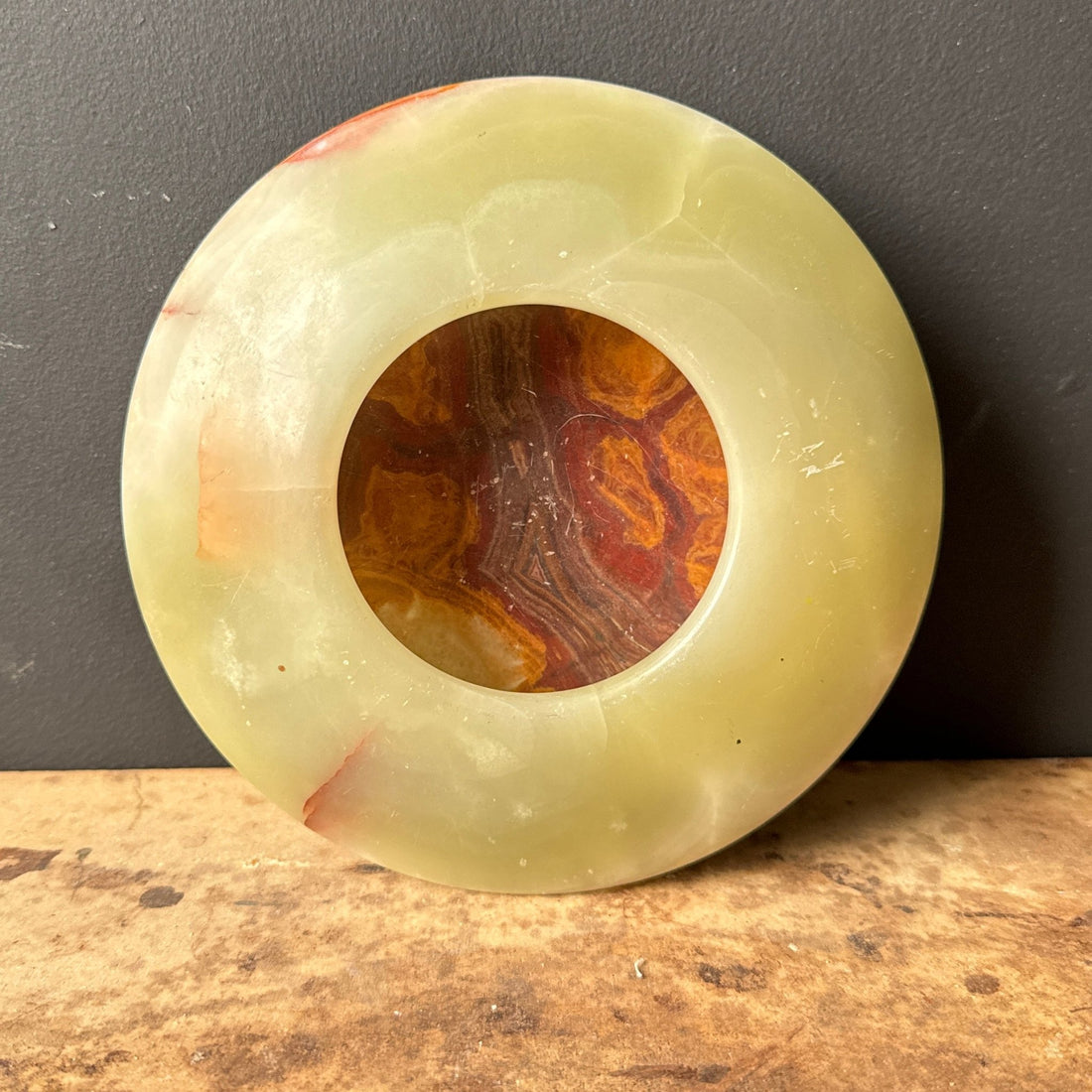 Vintage Green & Brown Onyx Convex Circular Catchall - Monte Visión