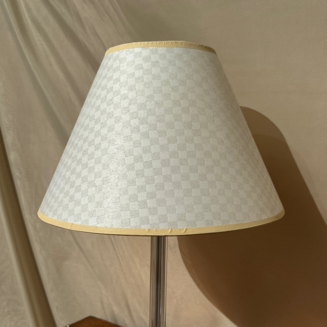 Vintage Lilac Glass Table Lamps w/ Yellow Gingham Shades - Monte Visión