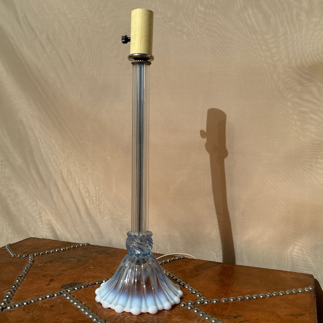 Vintage Lilac Glass Table Lamps w/ Yellow Gingham Shades - Monte Visión