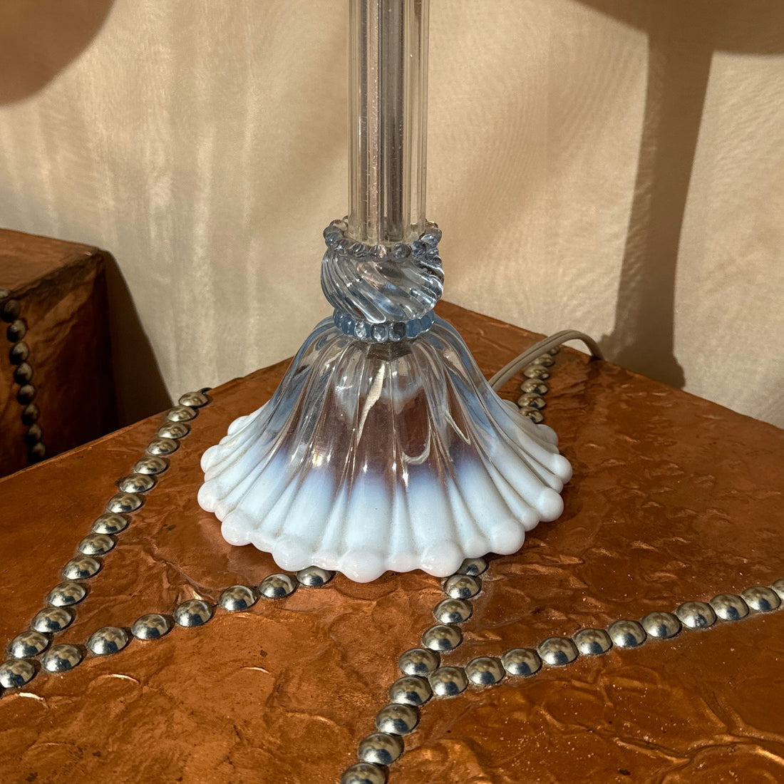 Vintage Lilac Glass Table Lamps w/ Yellow Gingham Shades - Monte Visión