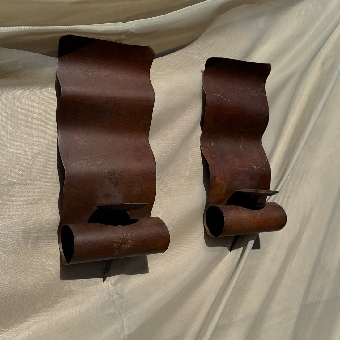 Vintage Mexican Wavy Metal Wall Candle Sconces- Set of 2 - Monte Visión