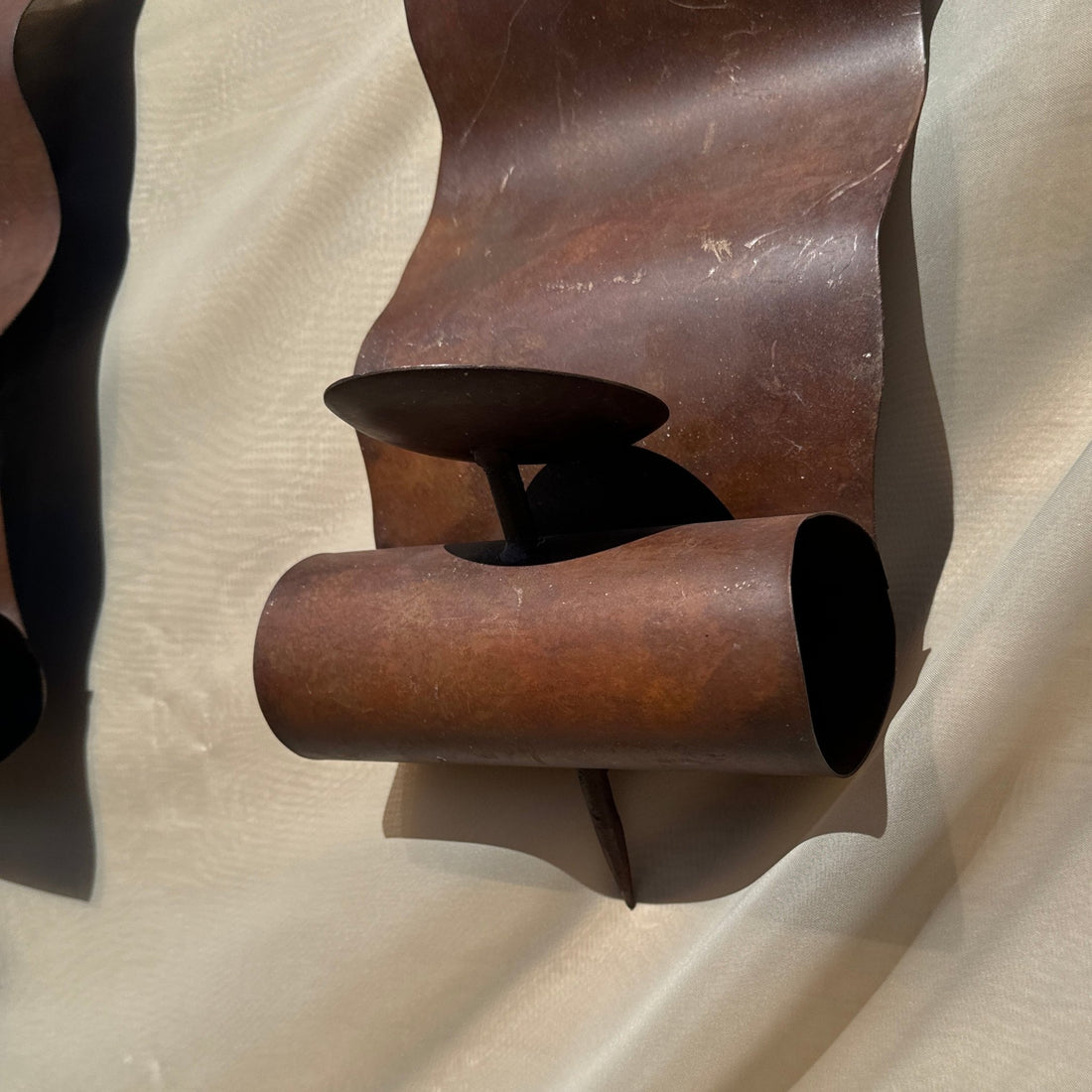 Vintage Mexican Wavy Metal Wall Candle Sconces- Set of 2 - Monte Visión