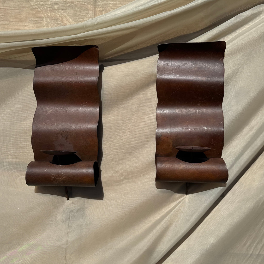 Vintage Mexican Wavy Metal Wall Candle Sconces- Set of 2 - Monte Visión