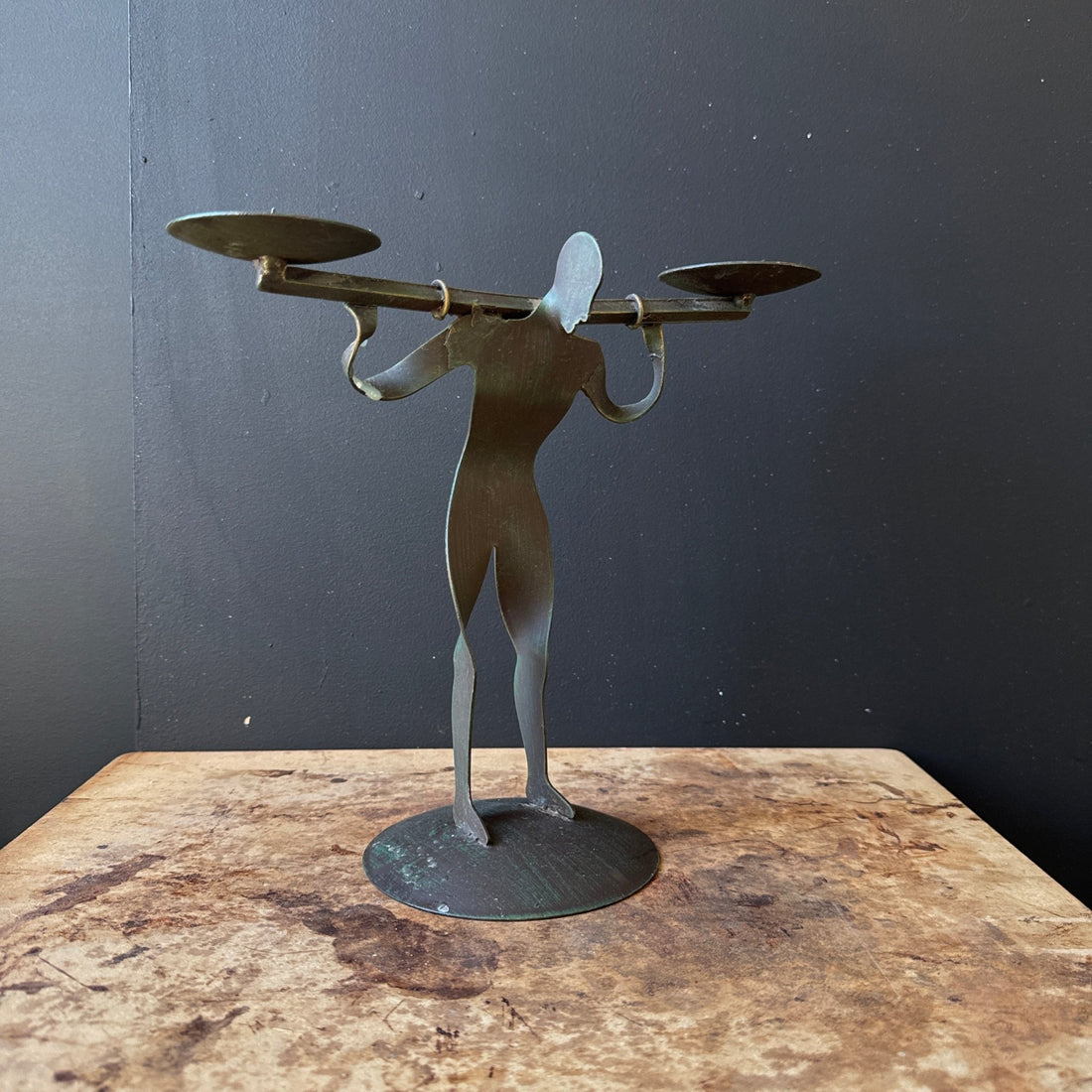 Vintage Postmodern Metal Weightlifter Double Candlestick - Monte Visión