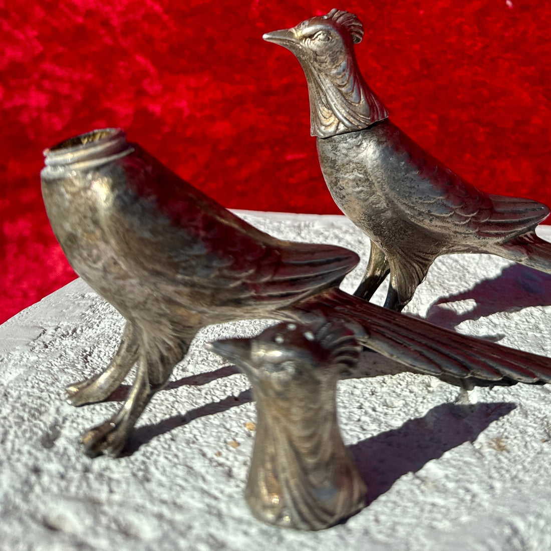 Vintage Solid Pewter Roadrunner Salt & Pepper Shakers - Monte Visión