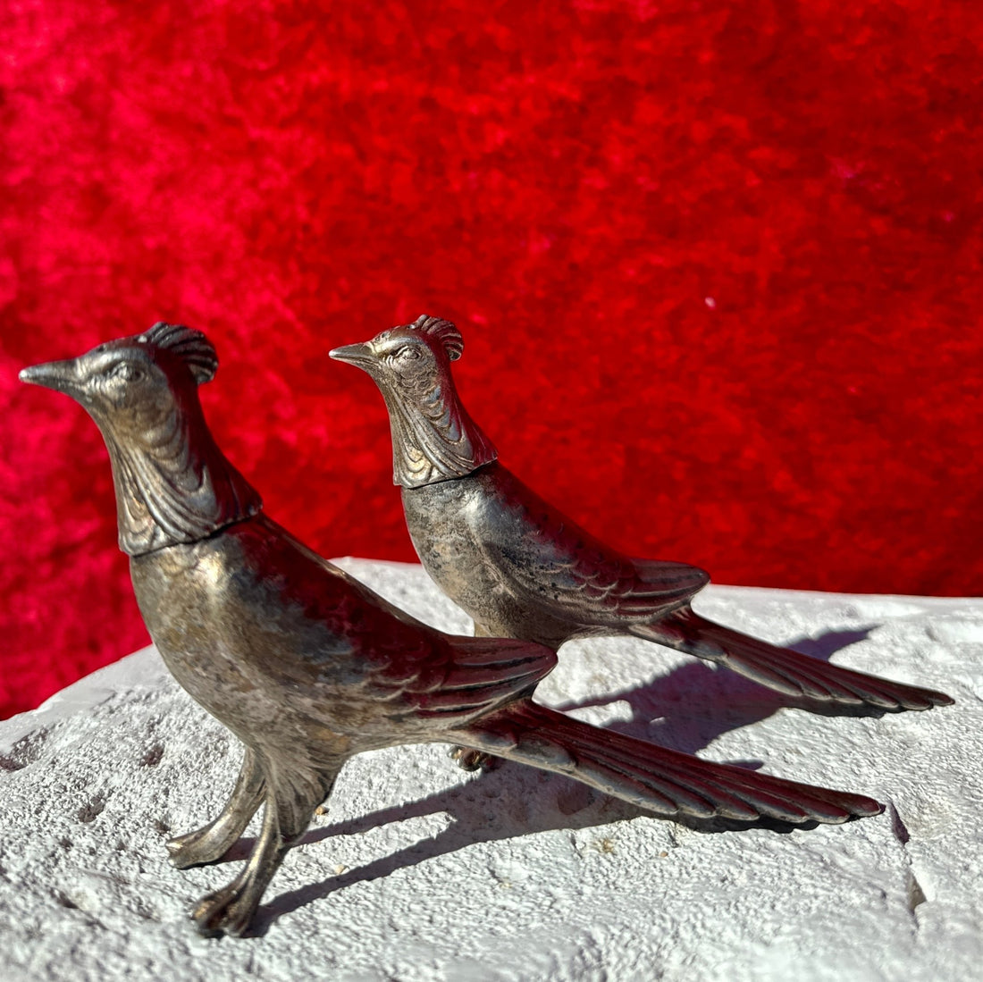 Vintage Solid Pewter Roadrunner Salt & Pepper Shakers - Monte Visión
