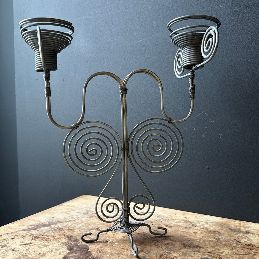 Vintage Spiral Wire Double Candlestick - Monte Visión