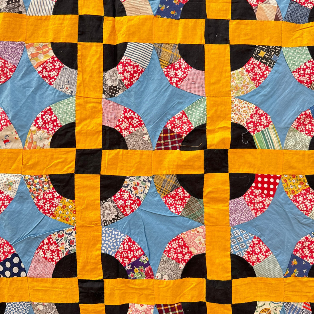 Vintage Yellow & Sky Blue Unfinished Quilt Top - Monte Visión