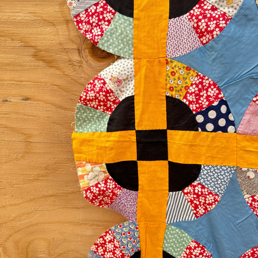 Vintage Yellow & Sky Blue Unfinished Quilt Top - Monte Visión