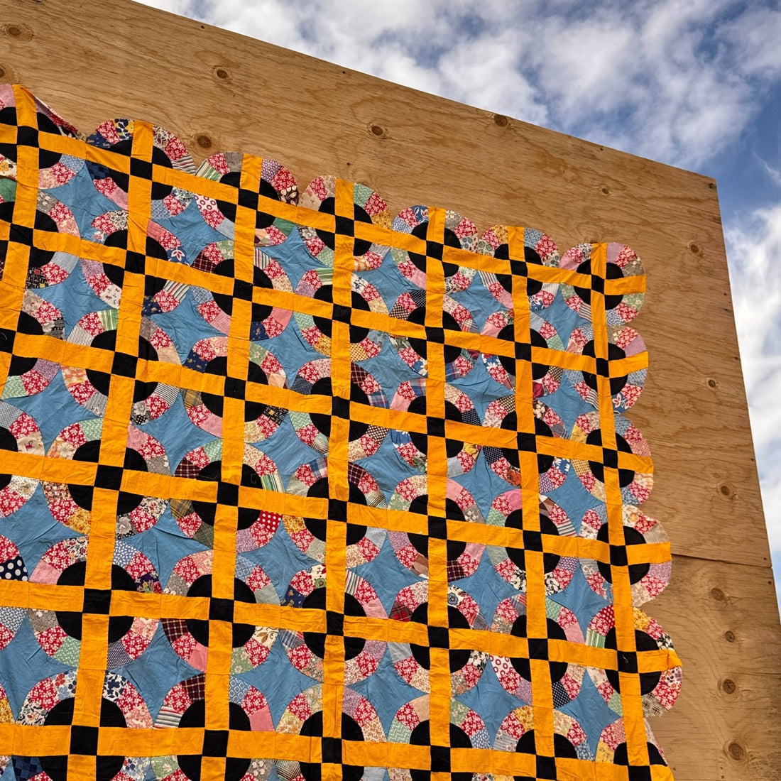 Vintage Yellow & Sky Blue Unfinished Quilt Top - Monte Visión