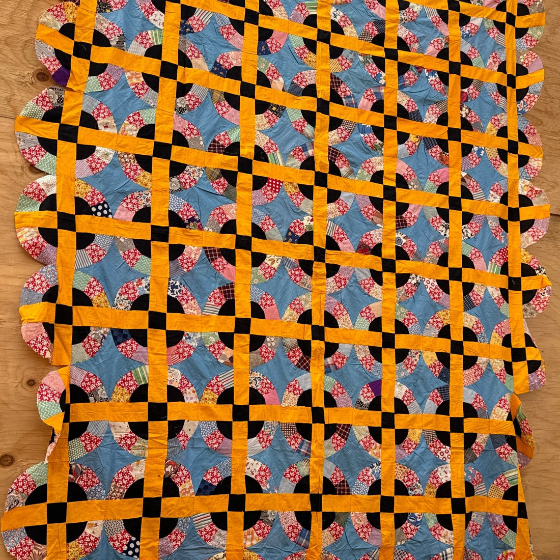 Vintage Yellow & Sky Blue Unfinished Quilt Top - Monte Visión