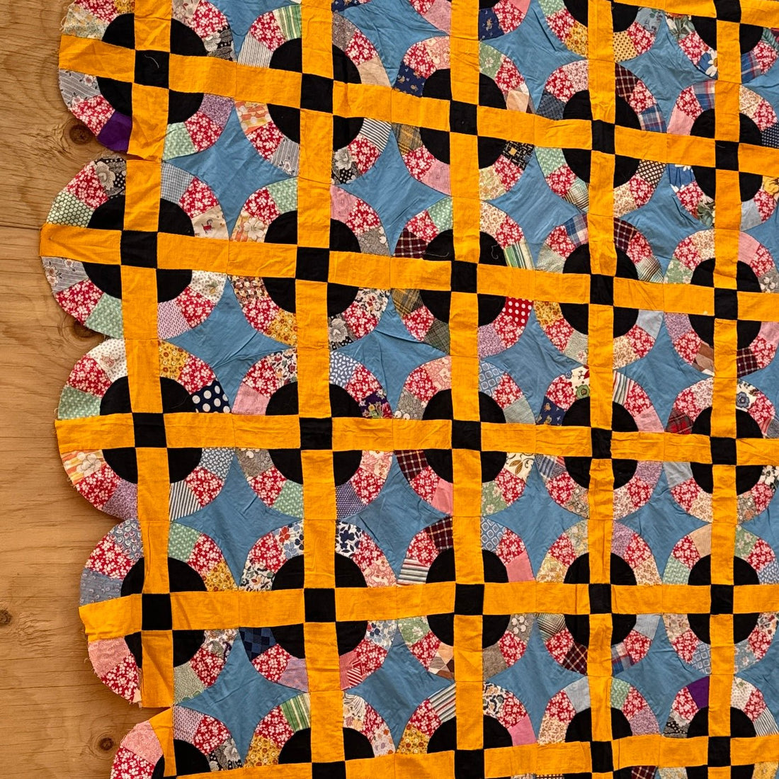 Vintage Yellow & Sky Blue Unfinished Quilt Top - Monte Visión