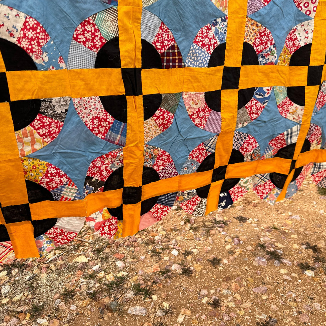 Vintage Yellow & Sky Blue Unfinished Quilt Top - Monte Visión