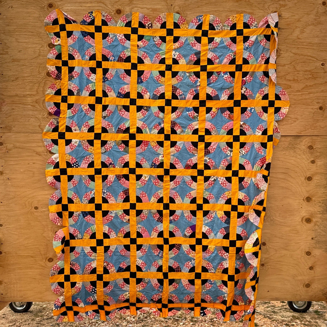 Vintage Yellow & Sky Blue Unfinished Quilt Top - Monte Visión