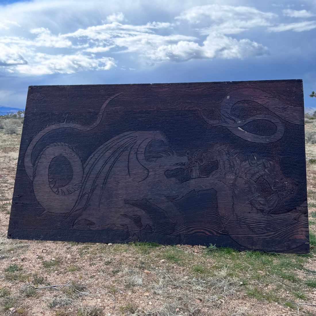 1980's Carved Plywood Dragon Art Panel - Monte Visión