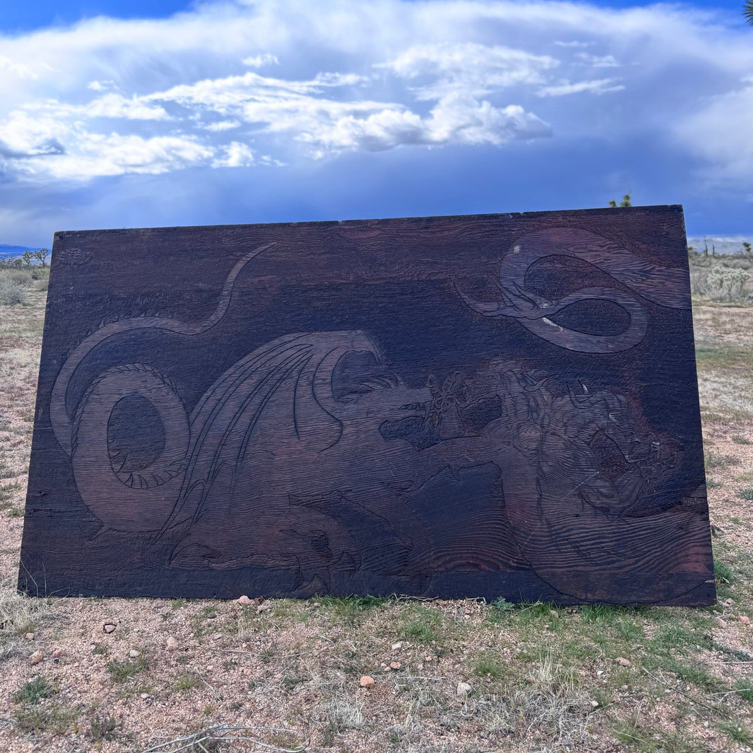 1980's Carved Plywood Dragon Art Panel - Monte Visión