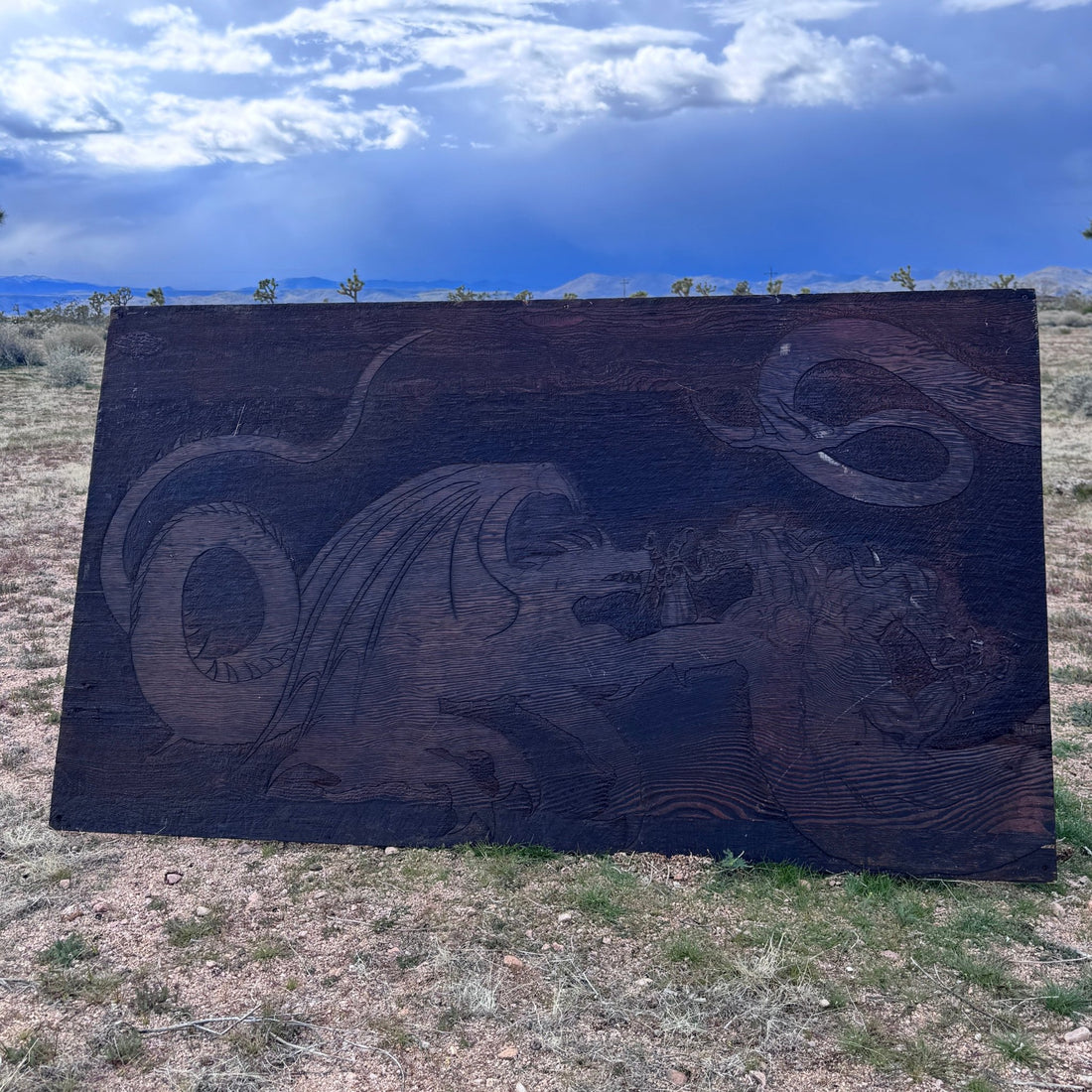 1980's Carved Plywood Dragon Art Panel - Monte Visión