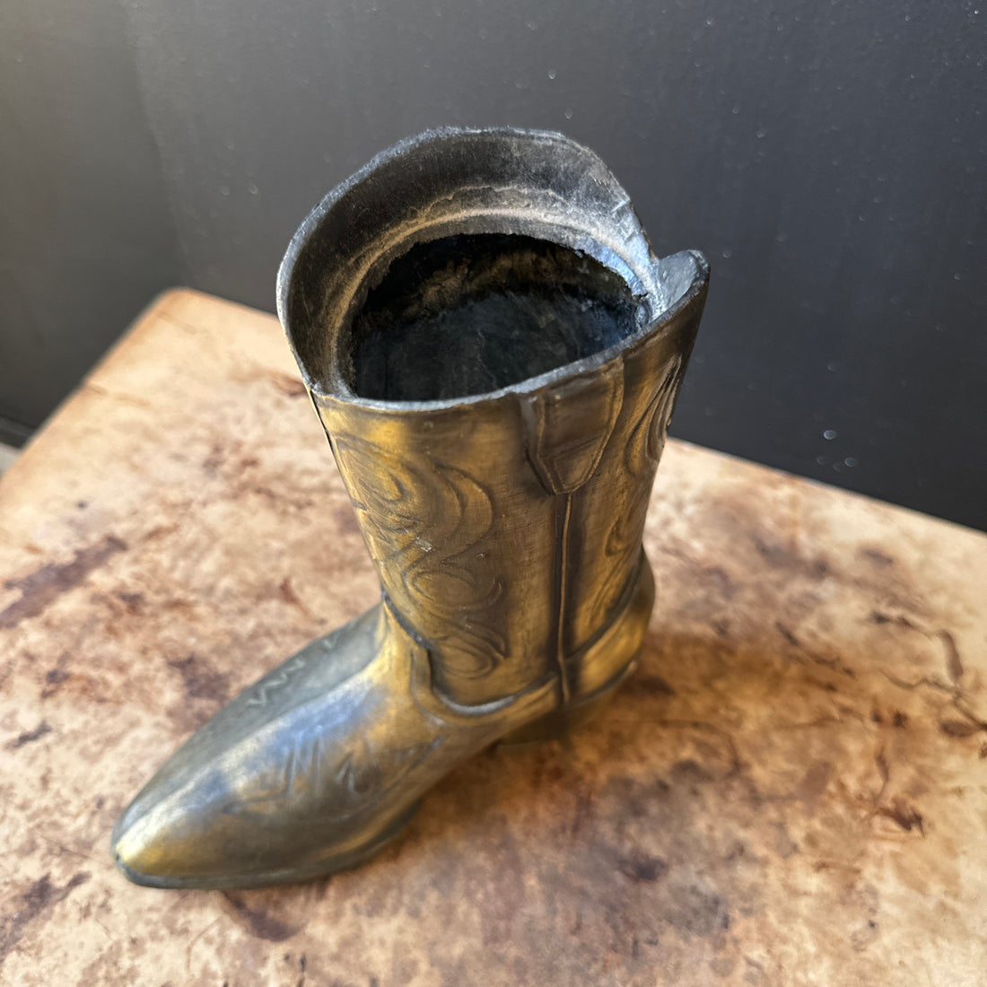 Vintage Brass Cowboy Boot Vase - Monte Visión