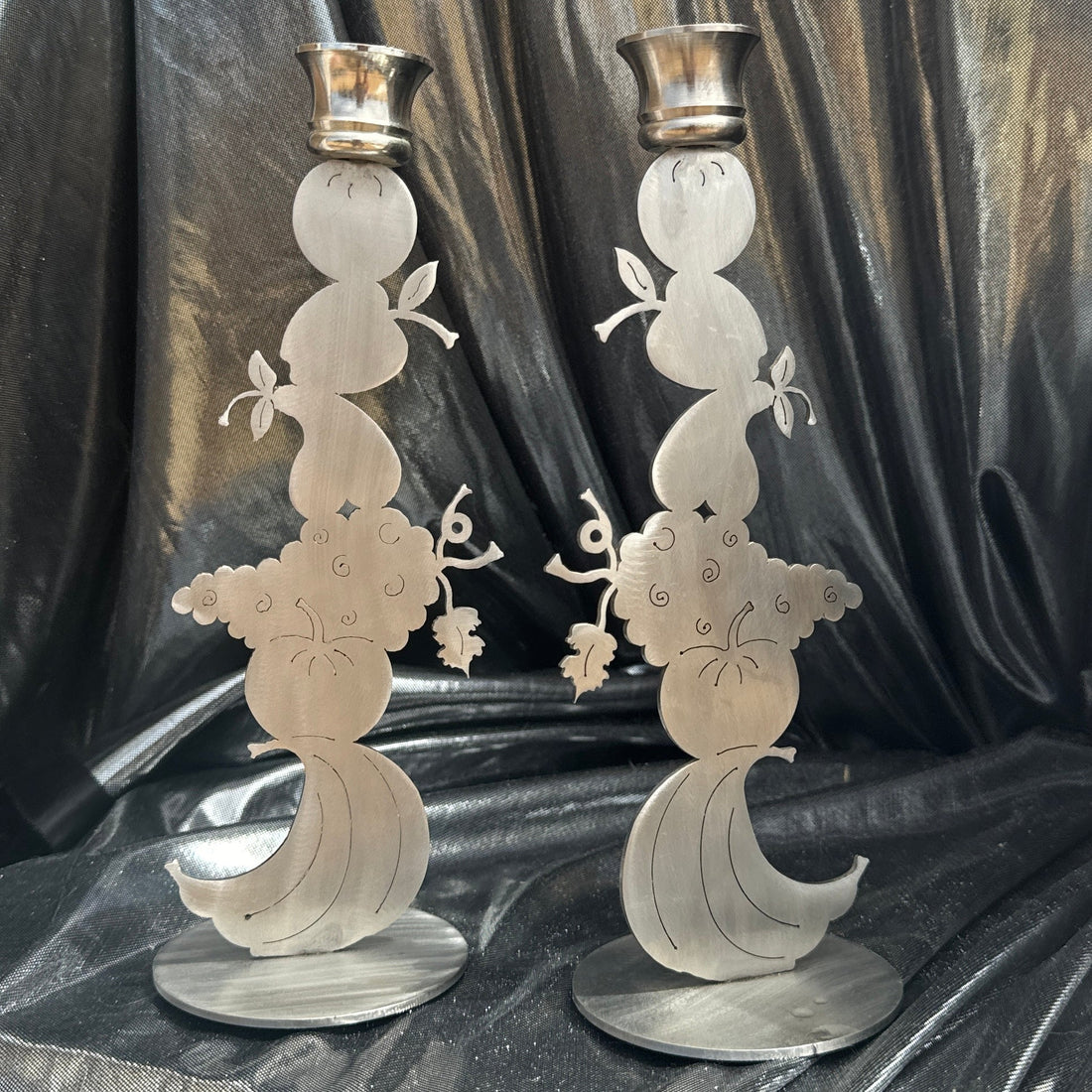 Artist-Made Aluminum Fruit Candlestick Pair - Monte Visión