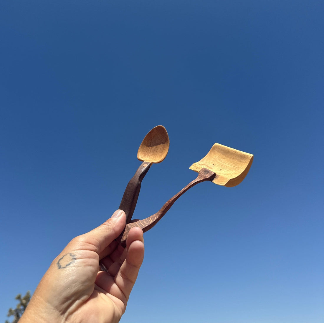 Artist-Made Carved Wood Shovel & Spoon - Monte Visión