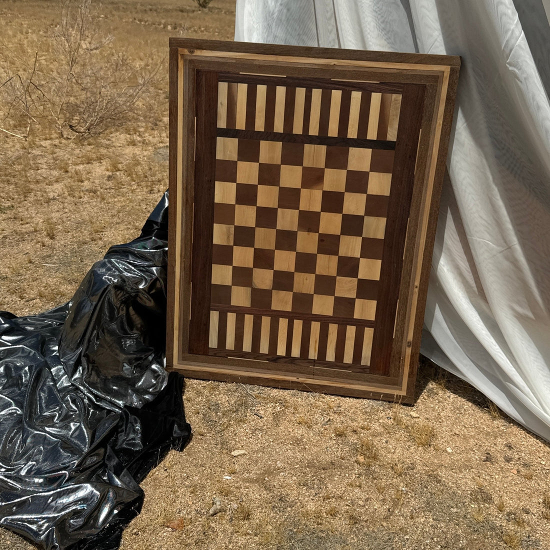 Artist-Made Graphic Wood Checkerboard Panel Wall Art - Monte Visión