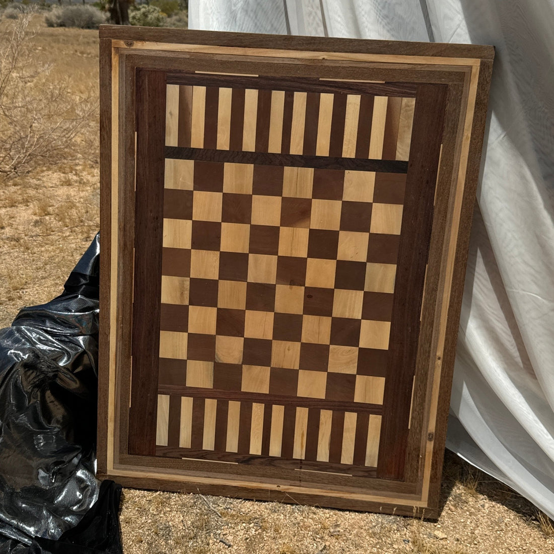 Artist-Made Graphic Wood Checkerboard Panel Wall Art - Monte Visión