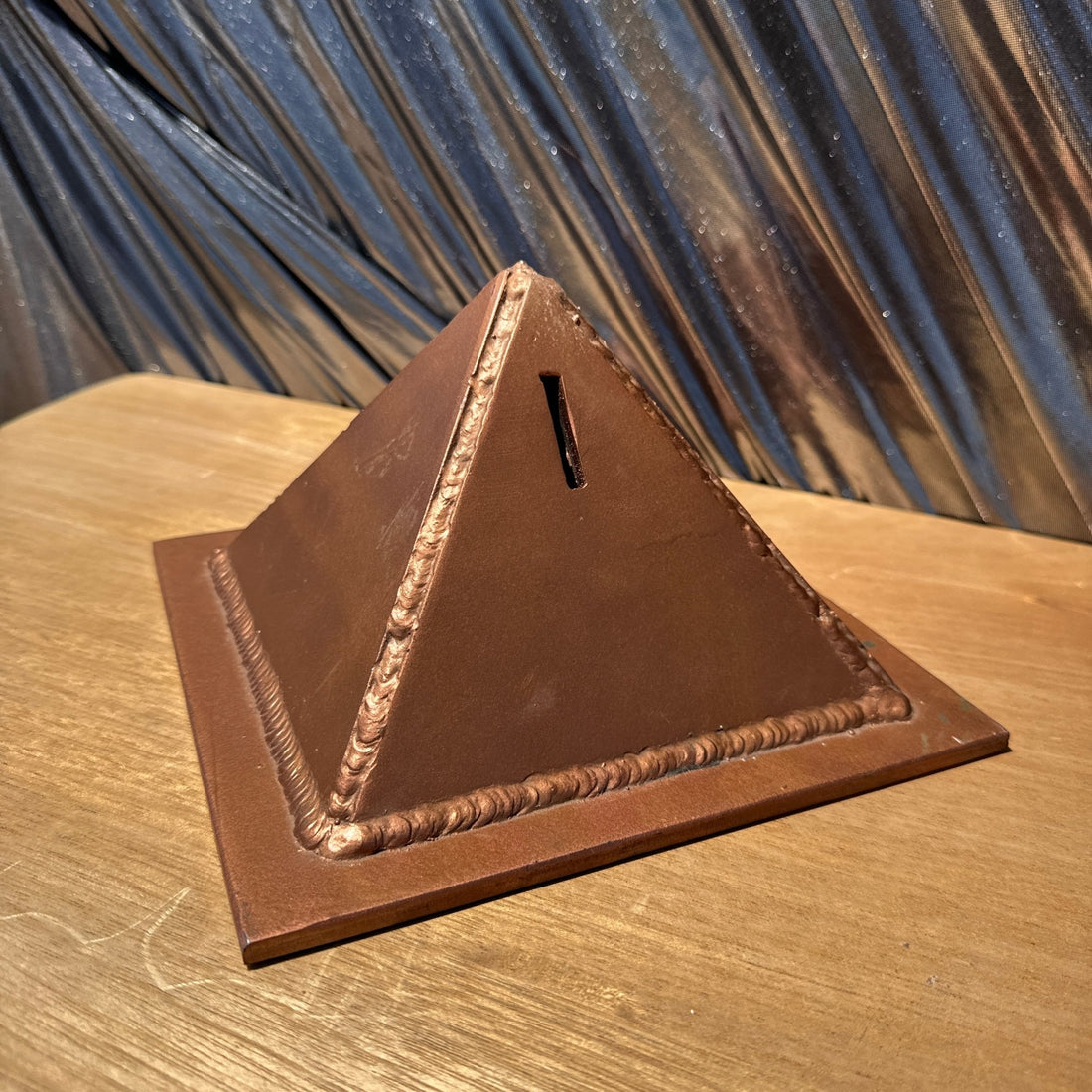 Artist-Made Welded Copper Pyramid Coin Bank - Monte Visión