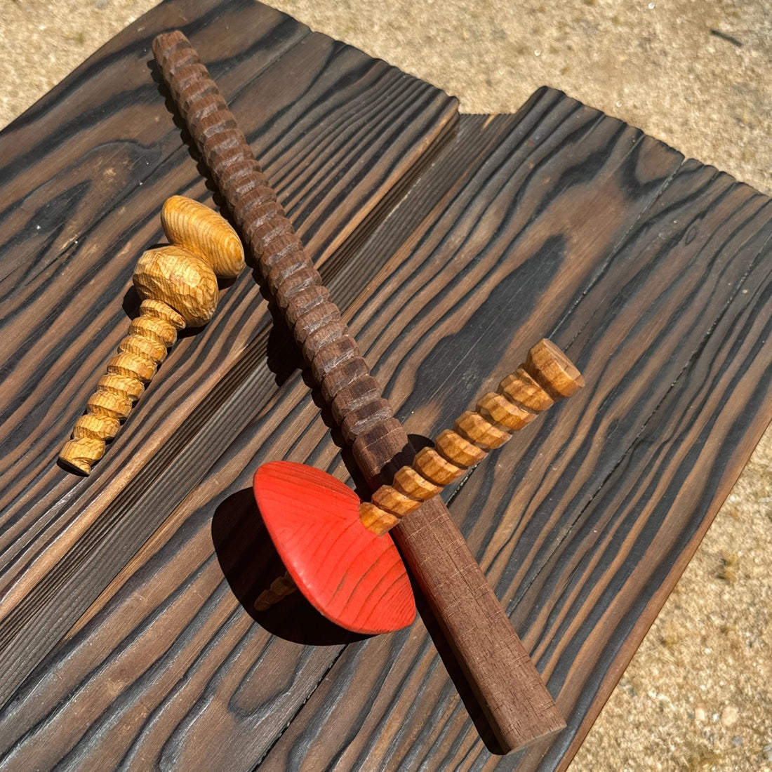 Collection Of Artist-Made Carved Wood Spiral Corkscrew Objects - Monte Visión