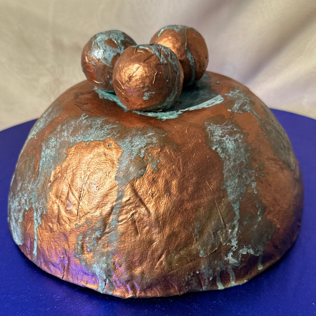 Postmodern Teal & Bronze Paper Mache Catchall - Monte Visión