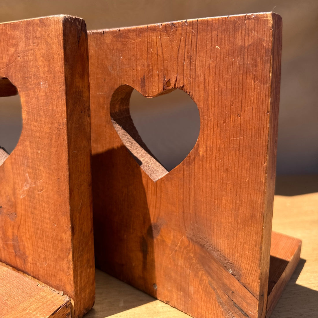 Primitive Carved Heart Book Ends - Monte Visión