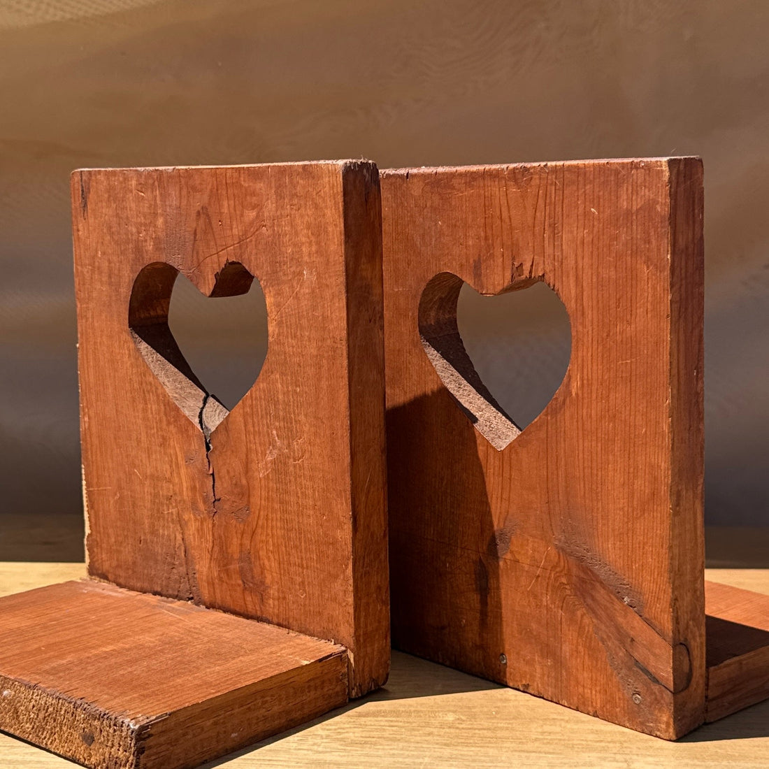 Primitive Carved Heart Book Ends - Monte Visión