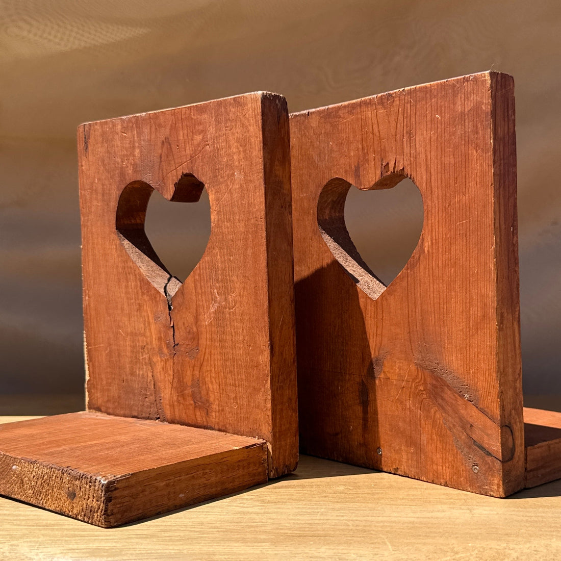 Primitive Carved Heart Book Ends - Monte Visión