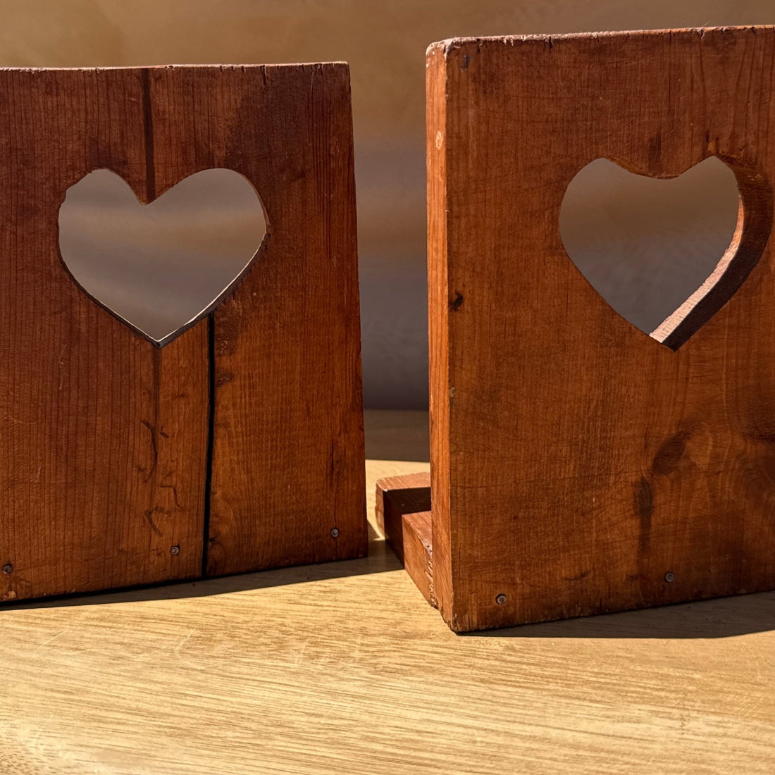 Primitive Carved Heart Book Ends - Monte Visión