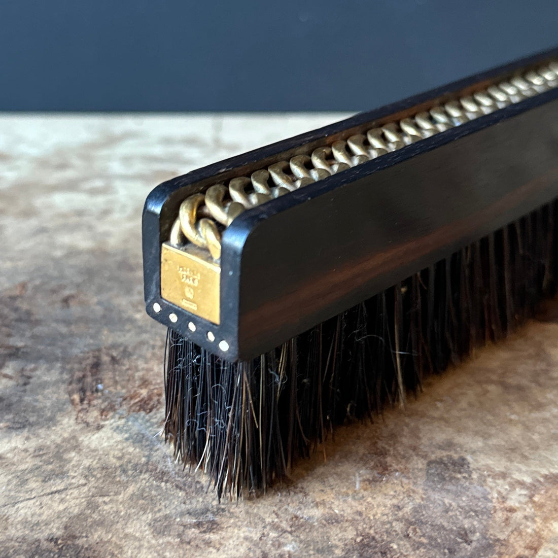 1930's Ebony Wood & Brass Chain Hermes Lint Brush - Monte Visión