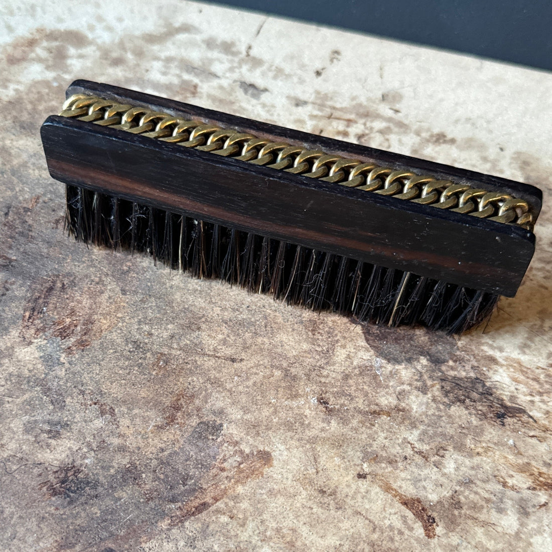 1930's Ebony Wood & Brass Chain Hermes Lint Brush - Monte Visión