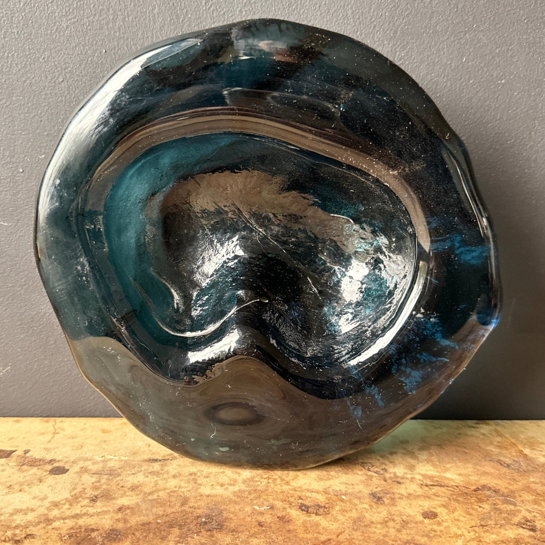 1960's Mid-Century Dark Teal Sculptural Blenko Glass Ashtray - Monte Visión