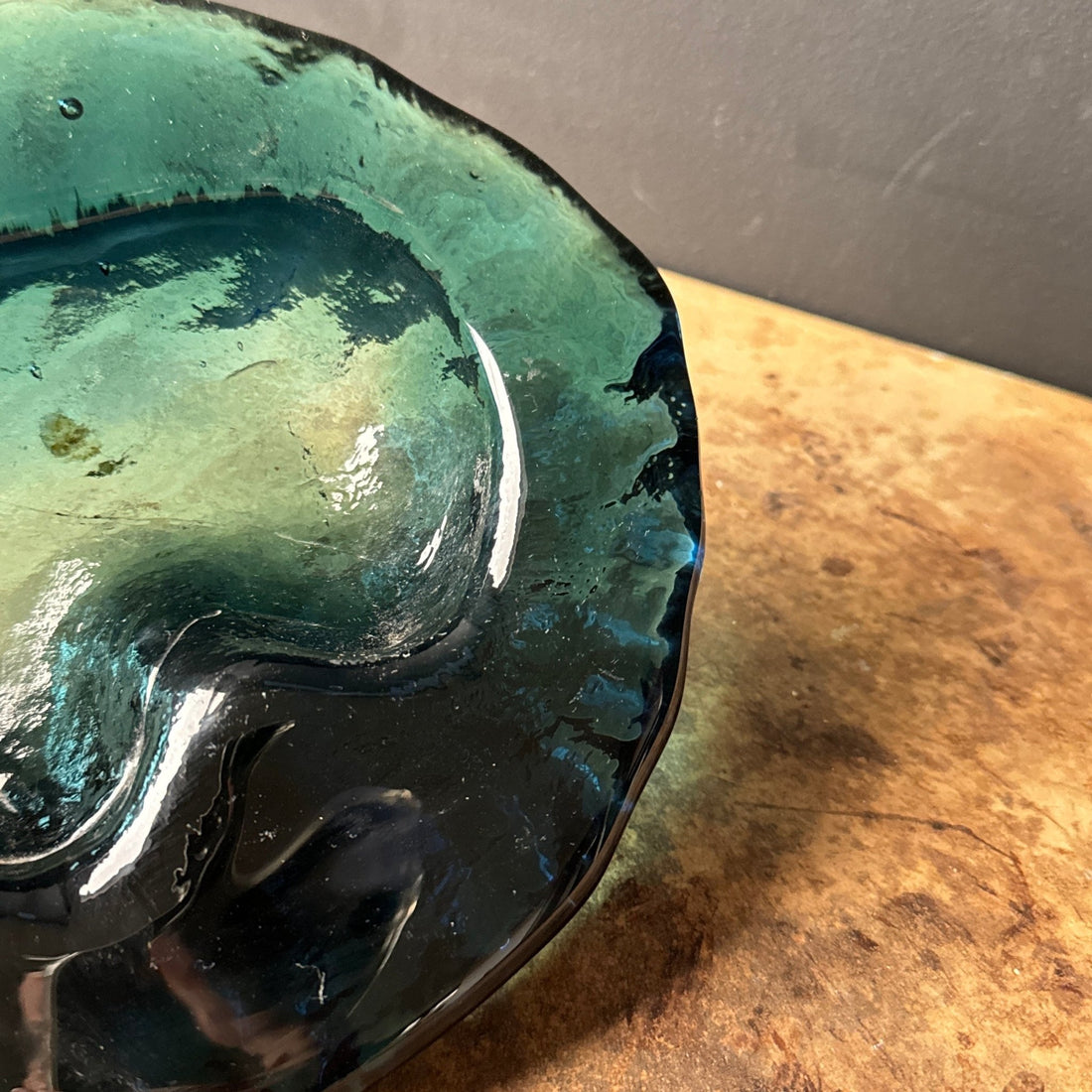 1960's Mid-Century Dark Teal Sculptural Blenko Glass Ashtray - Monte Visión