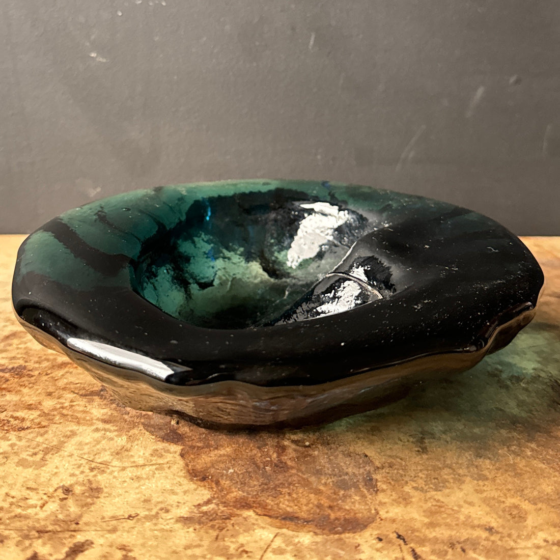 1960's Mid-Century Dark Teal Sculptural Blenko Glass Ashtray - Monte Visión