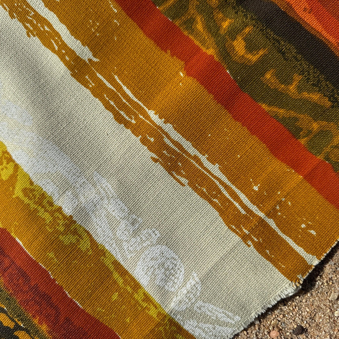 1960's Mustard/White/Rust Grasscloth Fabric Remnant - Monte Visión