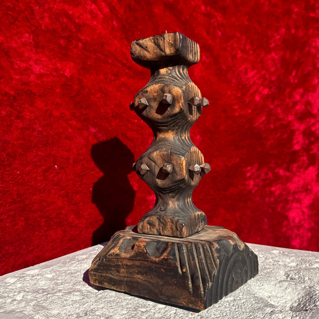 1960's Spanish Chunky Single Wood Gothic Candlestick - Monte Visión