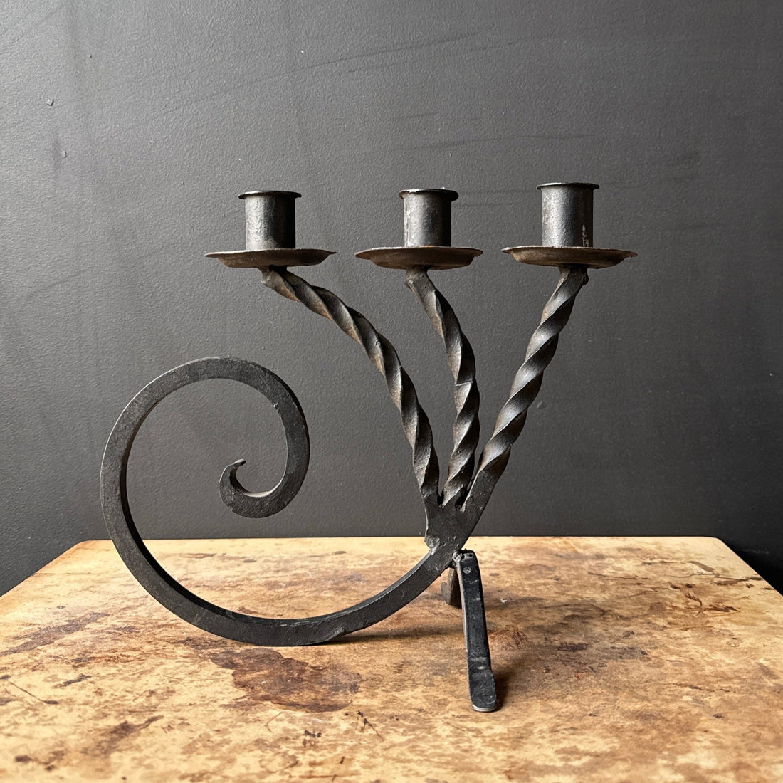 1970's Black Twisted Steel Swirl 3-Stick Candlestick - Monte Visión