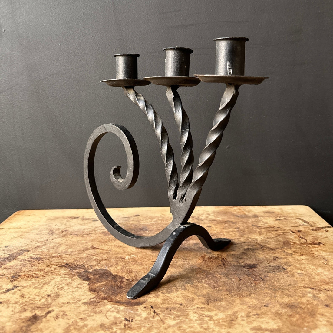 1970's Black Twisted Steel Swirl 3-Stick Candlestick - Monte Visión