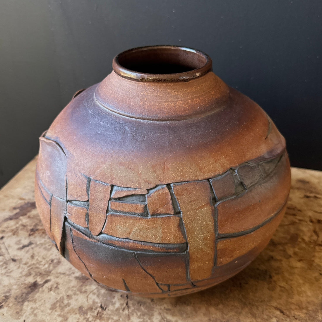 1970's Signed Textured Studio Pottery Vase - Monte Visión