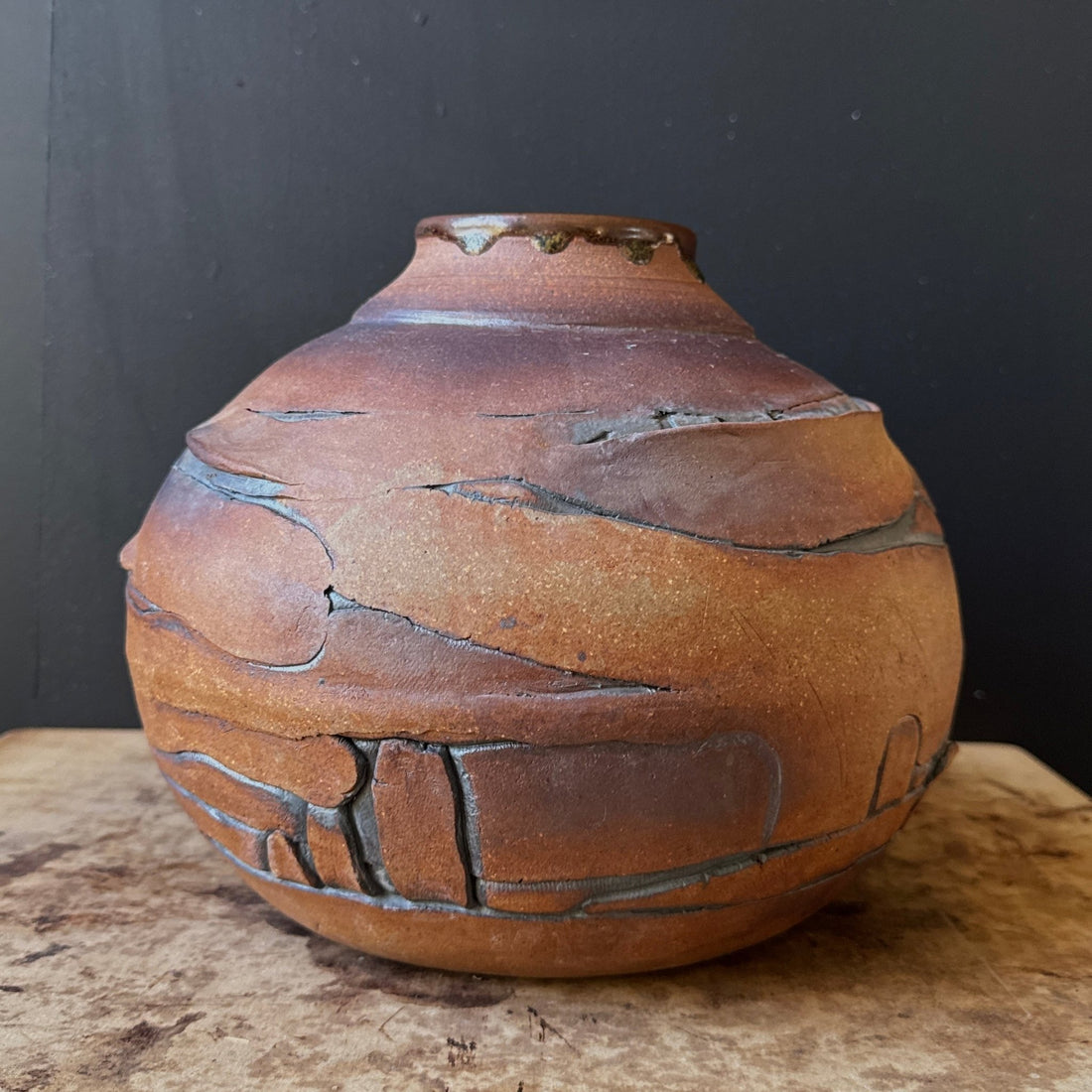 1970's Signed Textured Studio Pottery Vase - Monte Visión