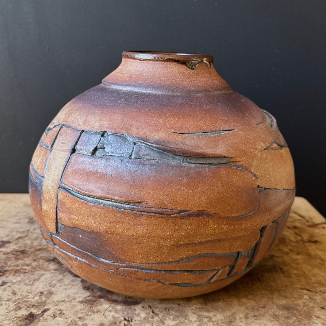 1970's Signed Textured Studio Pottery Vase - Monte Visión