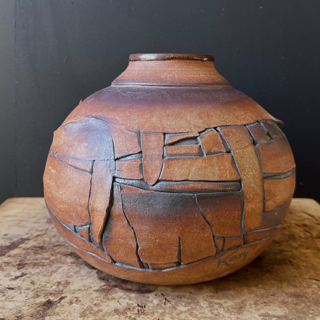 1970's Signed Textured Studio Pottery Vase - Monte Visión