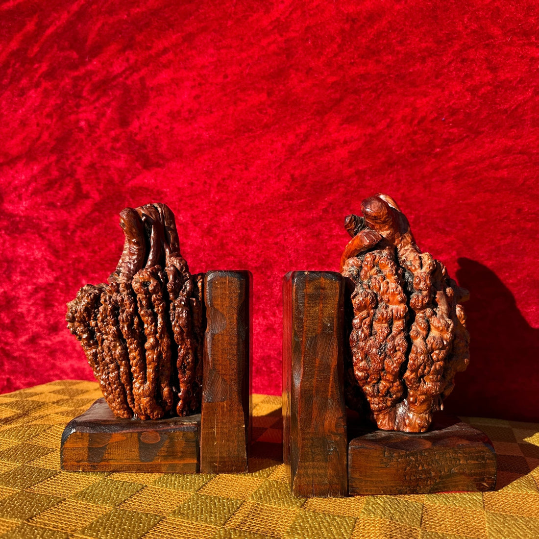 1970's Wine Wood Burl Bookends - Monte Visión