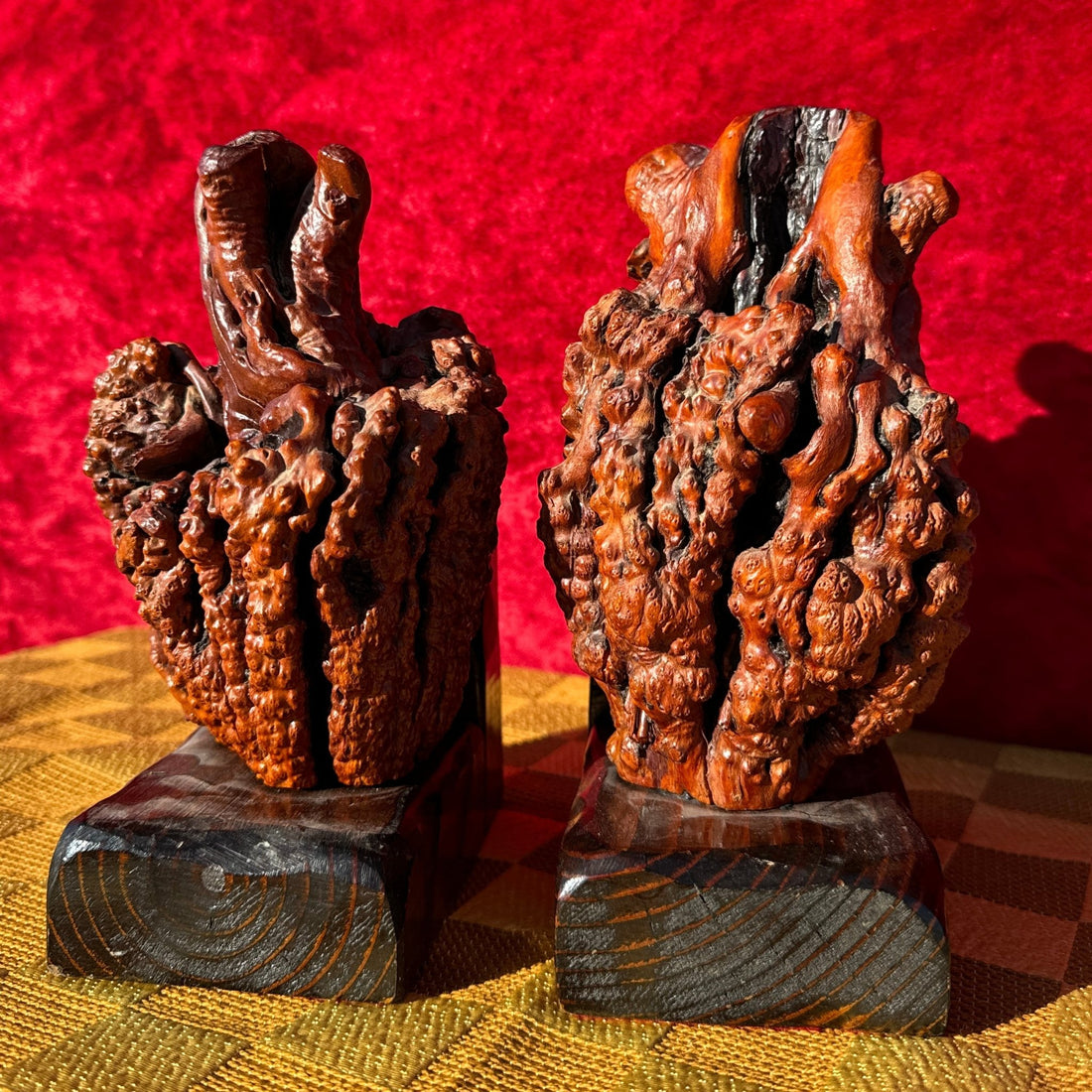 1970's Wine Wood Burl Bookends - Monte Visión