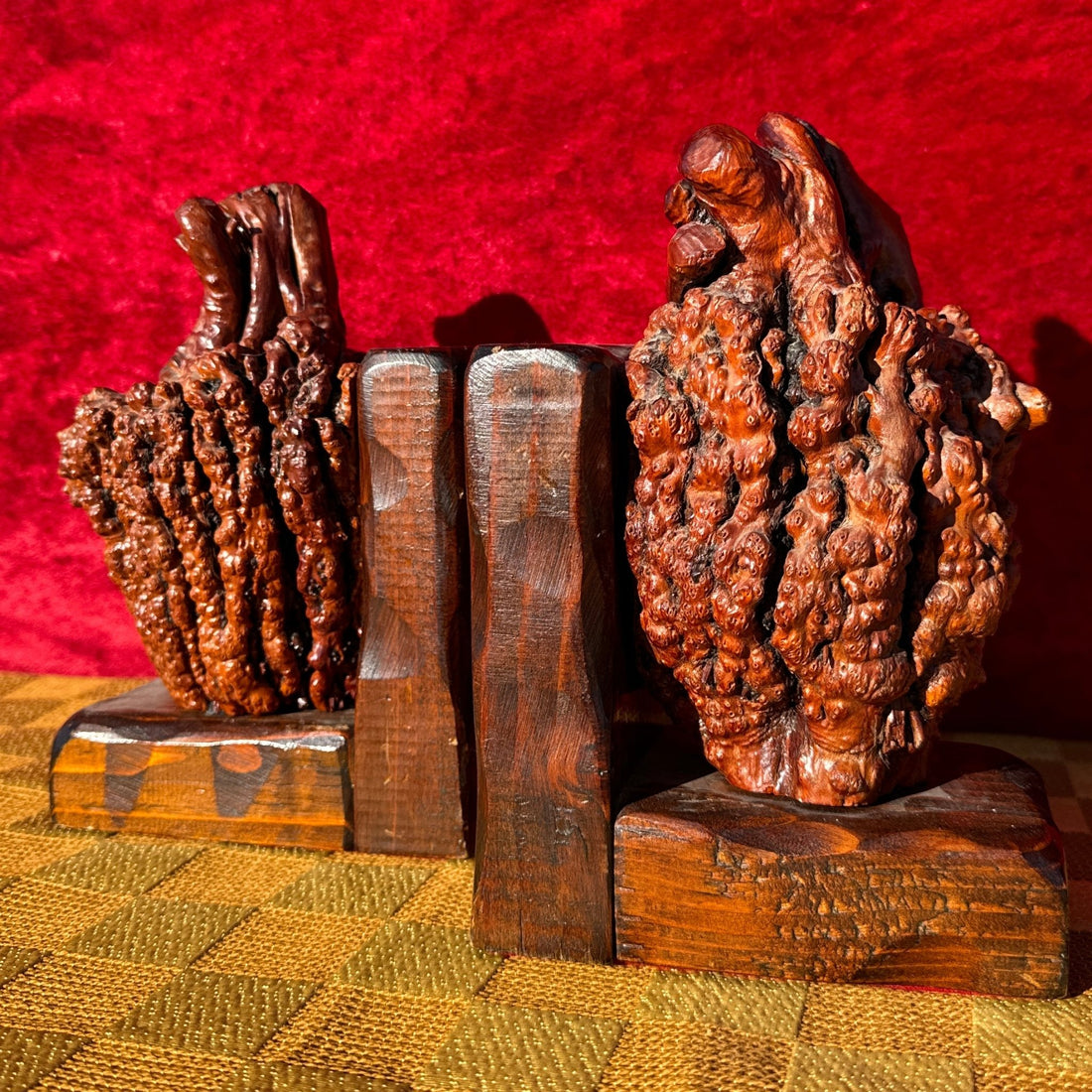 1970's Wine Wood Burl Bookends - Monte Visión